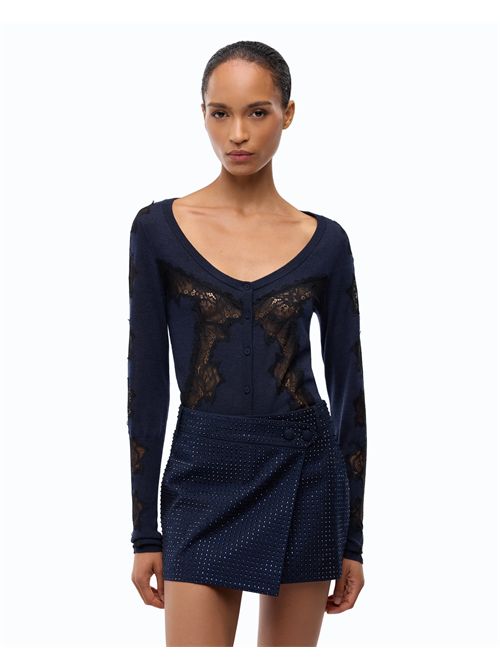 Cardigan in lana con inserti in pizzo